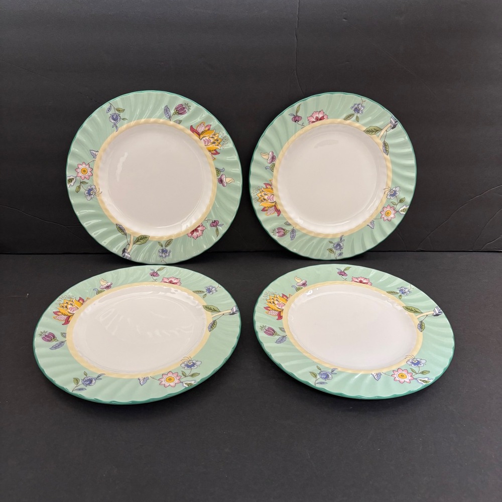 Minton Haddon Grove Salad Plates 8" Set 4 Mint Green Floral Bone China England